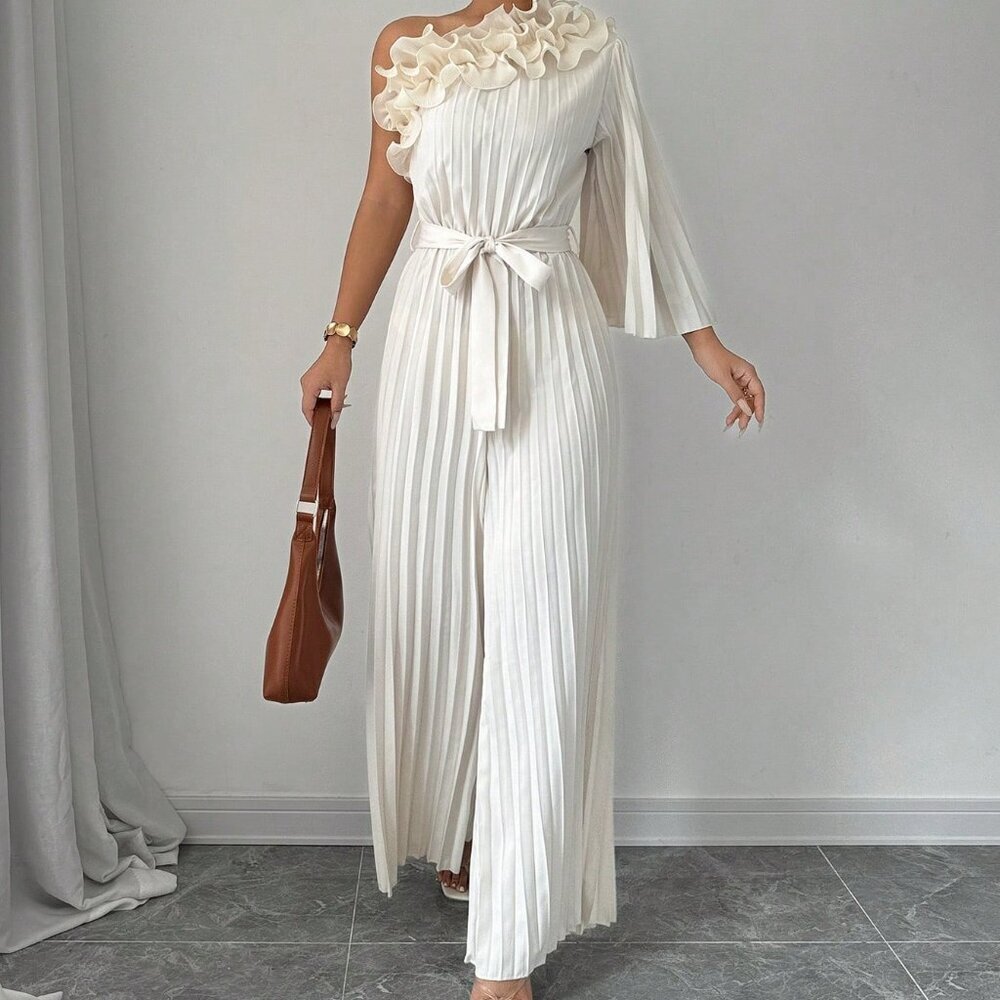 Apricot Party Women's Elegant Solid Color Casual Jumpsuit With Shoulder Straps - Picture 6 of 6